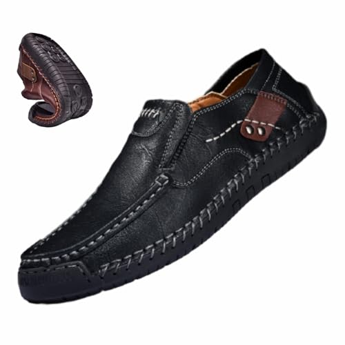 HESYSUAN Handgefertigte Herren-Slipper aus echtem Leder, lässige Fußgewölbeunterstützung, rutschfeste Leder-Slipper, Mokassins von HESYSUAN