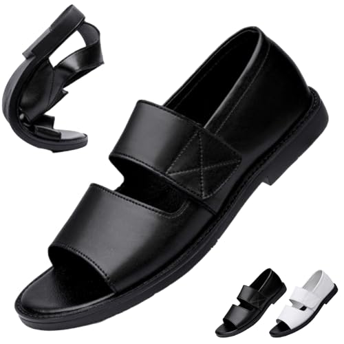 HESYSUAN Herren-Sandalen aus echtem Leder mit Aussparungen, weiche Unterseite, offene Zehenpartie, leichte Strandsandalen, Slipper, flache Schuhe, Sommer-Wasserschuhe, Schwarz , 47 EU HESYSUAN Herren-Sandalen aus echtem Leder mit Aussparungen, weiche Unterseite, offene Zehenpartie, leichte Strandsandalen, Slipper, flache Schuhe, Sommer-Wasserschuhe, Schwarz , 47 EU von HESYSUAN
