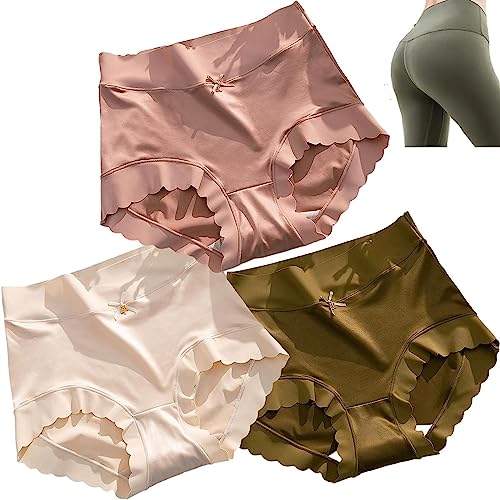 HESYSUAN Nahtlose Formende Slips aus Satin-Eisseide,3 Stück hohe Taille Bauchkontrolle glättende Unterwäsche Sommer atmungsaktiv bequem Po-Lifter-Slip (A,M (40-50kg)) von HESYSUAN