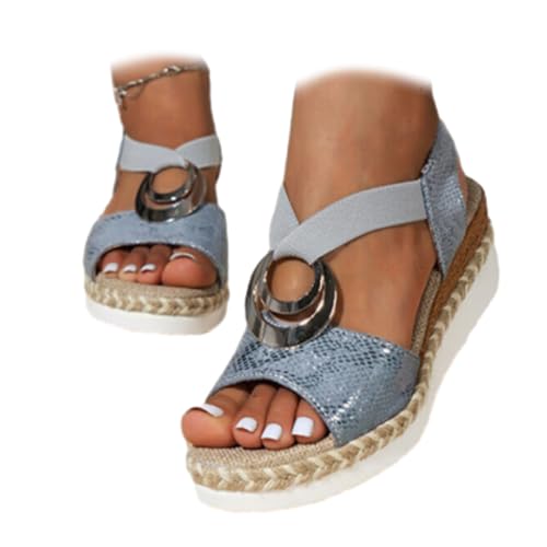 HESYSUAN Orthopädische Keilsandalen für Damen, Metallketten-Design, orthopädische Keilsandalen, Espadrilles, Plateau, elastischer Riemen, elegante Sandalen, blau, 44 EU HESYSUAN Orthopädische Keilsandalen für Damen, Metallketten-Design, orthopädische Keilsandalen, Espadrilles, Plateau, elastischer Riemen, elegante Sandalen, blau, 44 EU von HESYSUAN