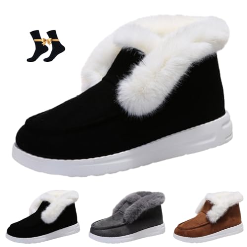 HESYSUAN Pubyfun Winterstiefeletten für Damen, bequem, mit Fell gefüttert, warm, bequem, orthopädische Winterstiefel zum Reinschlüpfen, Schwarz , 44 EU von HESYSUAN