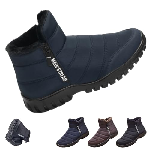HESYSUAN Radinnoo Stiefeletten für Herren, wasserdicht, warm, Baumwolle, Reißverschluss, orthopädisch, Winterfellfutter, warme Stiefeletten zum Reinschlüpfen, blau, Medium von HESYSUAN