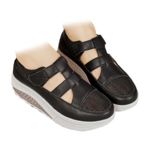 HESYSUAN Rocker-Sohle Schuhe für Damen, breite Passform, orthopädische Sneaker, Leder, hohles Netzgewebe, weiche Sohle, Slipper, leichte Plateau-Sandalen, balck, 46 EU HESYSUAN Rocker-Sohle Schuhe für Damen, breite Passform, orthopädische Sneaker, Leder, hohles Netzgewebe, weiche Sohle, Slipper, leichte Plateau-Sandalen, balck, 46 EU von HESYSUAN