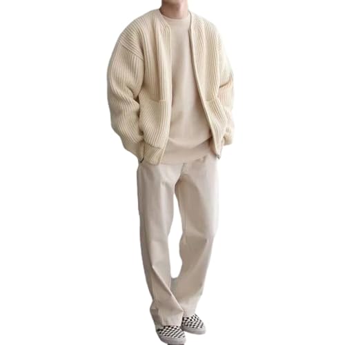 HESYSUAN Trendige Strickjacke Pullover für Herren Plus Size Zip Up Knit Cardigan Pullover Langarm Warm Reißverschluss Strickmantel mit 2 Taschen, aprikose, X-Large von HESYSUAN