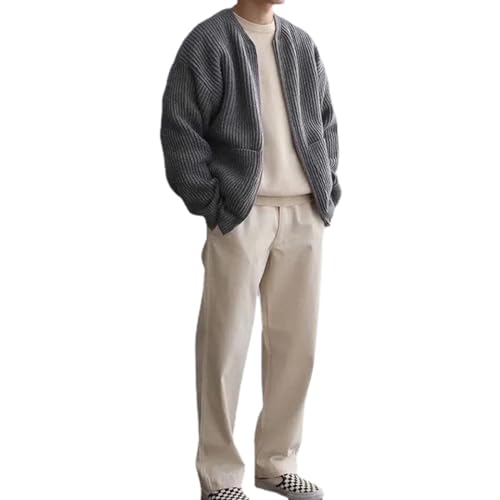 HESYSUAN Trendige Strickjacke Pullover für Herren Plus Size Zip Up Knit Cardigan Pullover Langarm Warm Reißverschluss Strickmantel mit 2 Taschen, grau, Medium von HESYSUAN