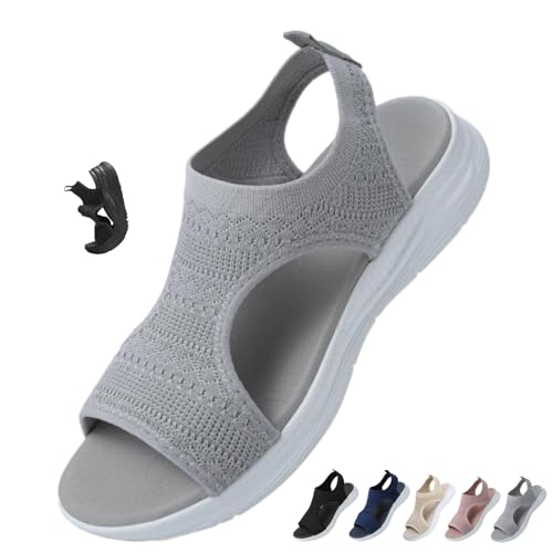 HESYSUAN Waschbare Slingback Orthopädische Slide Sport Sandalen - Bequeme Mesh Sandalen für Frauen Breite Orthopädische Leichte Keilsandalen, grau, 44 EU HESYSUAN Waschbare Slingback Orthopädische Slide Sport Sandalen - Bequeme Mesh Sandalen für Frauen Breite Orthopädische Leichte Keilsandalen, grau, 44 EU von HESYSUAN