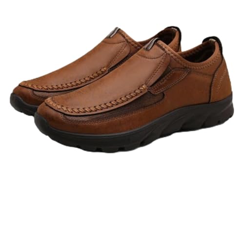 Handgefertigte Herren-Mokassins, Mokassins, Schlupfschuhe, breite orthopädische Lederloafer, weich, leicht, Business-Kleiderschuhe, hellbraun, 44 EU Handgefertigte Herren-Mokassins, Mokassins, Schlupfschuhe, breite orthopädische Lederloafer, weich, leicht, Business-Kleiderschuhe, hellbraun, 44 EU von HESYSUAN