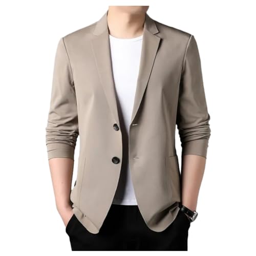 Leichte modische Herren-Blazer-Jacke, einfarbig, Doppelknöpfe, Sportjacke, Flip-Kragen, Business-Jacke, leicht und schlank, khaki, XXXXXXXL von HESYSUAN