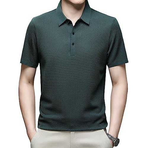 Mesh Ice Silk Kurzarm-T-Shirt,Ice Silk Schnell trocknendes Revers-Poloshirt Hohe Elastizität Bügelfrei Atmungsaktiv Casual T-Shirt (XXL/54,Green) von HESYSUAN