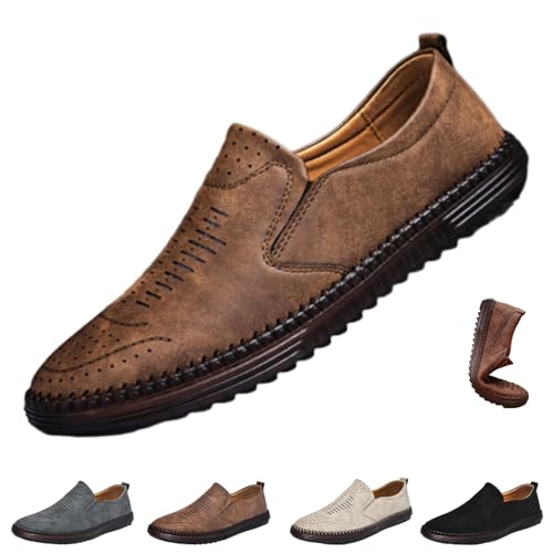 Orthopädische Herren-Schlupfschuhe, handgenähte Lederschuhe, atmungsaktiv, Business-Casual-Fußgewölbeunterstützung, Fahrschuhe, braun, 44 EU Orthopädische Herren-Schlupfschuhe, handgenähte Lederschuhe, atmungsaktiv, Business-Casual-Fußgewölbeunterstützung, Fahrschuhe, braun, 44 EU von HESYSUAN
