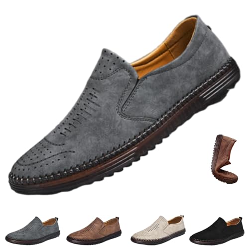Orthopädische Herren-Schlupfschuhe, handgenähte Lederschuhe, atmungsaktiv, Business-Casual-Fußgewölbeunterstützung, Fahrschuhe, grau, 44 EU Orthopädische Herren-Schlupfschuhe, handgenähte Lederschuhe, atmungsaktiv, Business-Casual-Fußgewölbeunterstützung, Fahrschuhe, grau, 44 EU von HESYSUAN