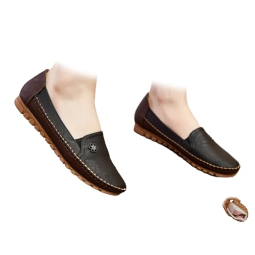 Orthopädische Lederschuhe für Damen, einfarbig, leicht, weiche Sohle, Blumenschnalle, bequeme Slipper, flache Halbschuhe, Alltagsschuhe, Schwarz , 46 EU Orthopädische Lederschuhe für Damen, einfarbig, leicht, weiche Sohle, Blumenschnalle, bequeme Slipper, flache Halbschuhe, Alltagsschuhe, Schwarz , 46 EU von HESYSUAN