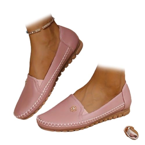 Orthopädische Lederschuhe für Damen, einfarbig, leicht, weiche Sohle, Blumenschnalle, bequeme Slipper, flache Halbschuhe, Alltagsschuhe, rose, 46 EU Orthopädische Lederschuhe für Damen, einfarbig, leicht, weiche Sohle, Blumenschnalle, bequeme Slipper, flache Halbschuhe, Alltagsschuhe, rose, 46 EU von HESYSUAN
