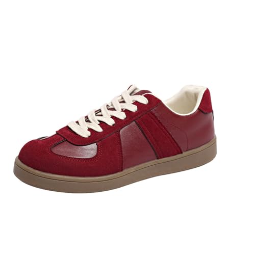 Stilvolle runde Zehenpartie rutschfeste Freizeitschuhe für Damen, klobige Plattform, Fußgewölbeunterstützung, Sneakers, leichte Tennis-Walking-Schuhe, weinrot, 46 EU von HESYSUAN