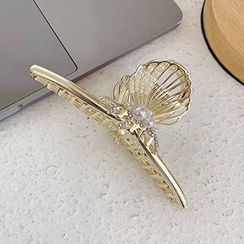 Fashion Shell Frisur Kralle Gold Aushöhlen Frisur Greifer Vintage Perlen Kristall Metall Haifisch Clip für Damen Frisur Zubehör,Gold von HETAN