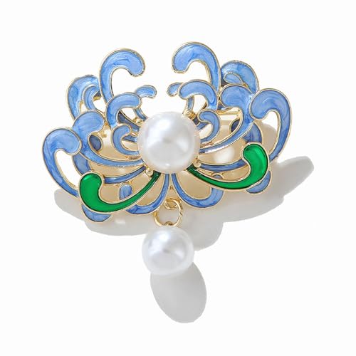 HETICA Blaue Chrysanthemen-Brosche für Frauen, Perlen-Brosche, elegante Emaille-Anstecknadel, Blumen-Brosche, Modeschmuck, Geschenk für Frauen und Mädchen HETICA Blaue Chrysanthemen-Brosche für Frauen, Perlen-Brosche, elegante Emaille-Anstecknadel, Blumen-Brosche, Modeschmuck, Geschenk für Frauen und Mädchen von HETICA