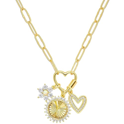 HETICA Goldene Herz-Anhänger-Halskette für Damen, Schneeflocke, Perlen, Schmetterling, Charms, elegantes Schmuckgeschenk für Valentinstag, Jahrestag oder den täglichen Gebrauch HETICA Goldene Herz-Anhänger-Halskette für Damen, Schneeflocke, Perlen, Schmetterling, Charms, elegantes Schmuckgeschenk für Valentinstag, Jahrestag oder den täglichen Gebrauch von HETICA