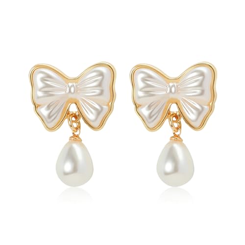 HETICA Goldene Perlenohrstecker für Damen, Kokette-Schleifen, Perlen-Ohrstecker, Hochzeit, Party, täglicher Schmuck, Geschenke für Frauen HETICA Goldene Perlenohrstecker für Damen, Kokette-Schleifen, Perlen-Ohrstecker, Hochzeit, Party, täglicher Schmuck, Geschenke für Frauen von HETICA