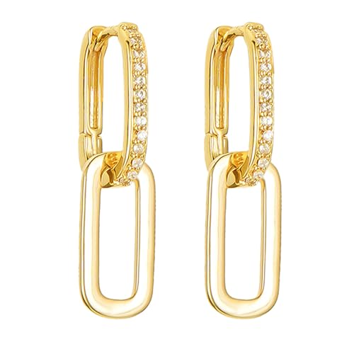 HETICA Rechteckige, baumelnde Ohrstecker, Zirkonia, oval, ineinandergreifendes Design, Ohrstecker, Modeschmuck, Geschenke für Frauen und Mädchen, Messing, Zirkonia HETICA Rechteckige, baumelnde Ohrstecker, Zirkonia, oval, ineinandergreifendes Design, Ohrstecker, Modeschmuck, Geschenke für Frauen und Mädchen, Messing, Zirkonia von HETICA