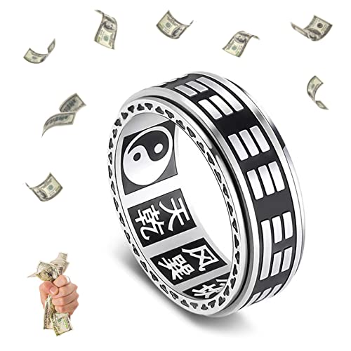 HETICA Yin-Yang-Ring, Spinner-Ring, Titanstahl, Feng Shui-Ring, zieht Reichtum an, Vintage-Kung-Fu-Tai-Chi-Ring, hochglanzpoliert, für Männer und Frauen, Ring, Schmuck, Geschenk, US 6, Titanstahl von HETICA