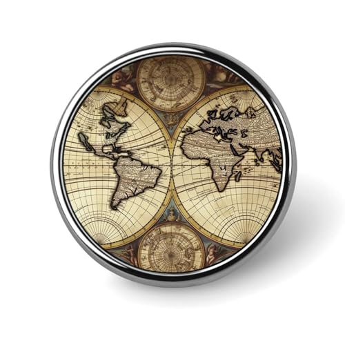 Ancient Map World Globe Round Badge for Men Women, Durable & Stylish Lapel Pins, Lightweight Metal Badges for Shirts, Jackets, Hats von HETVBNS