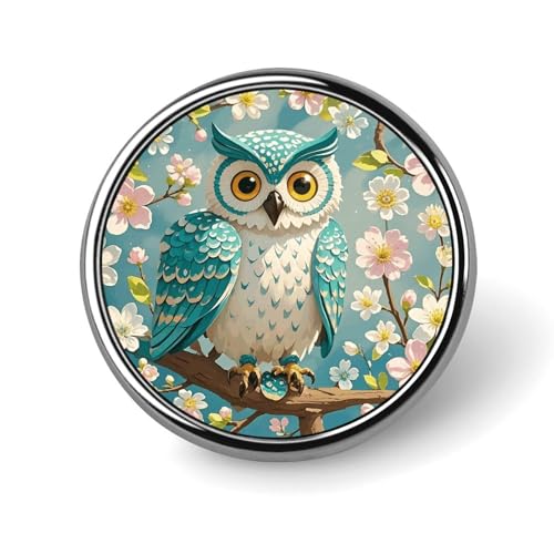 Eule Frühling Blumen Türkis Runde Abzeichen für Männer Frauen Langlebig & Stilvoll Anstecknadeln Leichte Metallabzeichen für Hemden, Jacken, Hüte von HETVBNS
