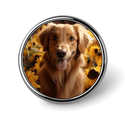 Golden Retriever Sonnenblume Rundes Abzeichen für Männer und Frauen, langlebige und stilvolle Anstecknadeln, leichte Metallabzeichen für Hemden, Jacken, Hüte Golden Retriever Sonnenblume Rundes Abzeichen für Männer und Frauen, langlebige und stilvolle Anstecknadeln, leichte Metallabzeichen für Hemden, Jacken, Hüte von HETVBNS
