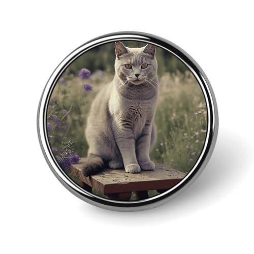 Graue Katze im Blumenfeld, rundes Abzeichen für Männer und Frauen, langlebige und stilvolle Anstecknadeln, leichte Metallabzeichen für Hemden, Jacken, Hüte Graue Katze im Blumenfeld, rundes Abzeichen für Männer und Frauen, langlebige und stilvolle Anstecknadeln, leichte Metallabzeichen für Hemden, Jacken, Hüte von HETVBNS