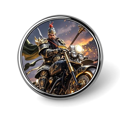 Guan Yu Rides A Motorcycle Round Badge for Men Women, Durable & Stylish Lapel Pins, Lightweight Metal Badges for Shirts, Jackets, Hats von HETVBNS