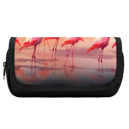 HETVBNS A Flock of Flamingos Pencil Case Extra Large, Double Layer Pencil Pouch with Zipper, Portable Cosmetic Bags for Travel, Office Stationery Organizer for Women Men von HETVBNS