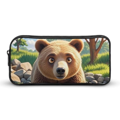 HETVBNS Bear Crossing The River Cartoon-Federmäppchen, großes Fassungsvermögen, Reißverschluss-Tasche, langlebige Stiftebox, Organizer, tragbare kleine Kosmetiktasche für Büro, Reisen von HETVBNS