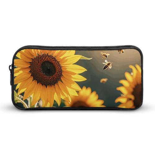HETVBNS Bee & Sunflowers Federmäppchen, großes Fassungsvermögen, Reißverschluss-Tasche, langlebige Stiftebox, Organizer, tragbare kleine Kosmetiktasche für Büro, Reisen HETVBNS Bee & Sunflowers Federmäppchen, großes Fassungsvermögen, Reißverschluss-Tasche, langlebige Stiftebox, Organizer, tragbare kleine Kosmetiktasche für Büro, Reisen von HETVBNS