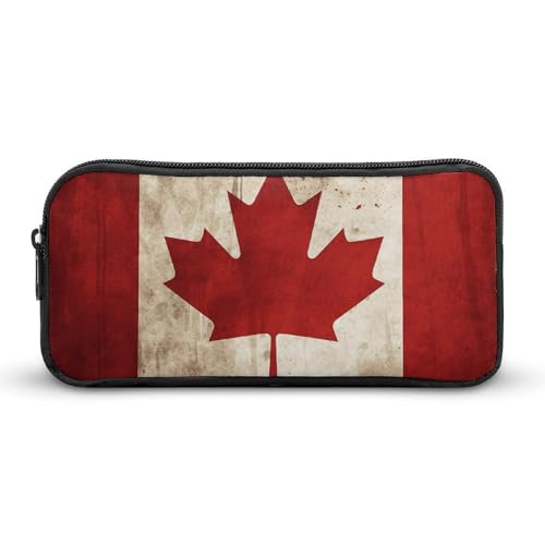 HETVBNS Federmäppchen im Retro-Stil mit Kanada-Flagge, großes Fassungsvermögen, langlebig, Federmäppchen, Organizer, tragbare kleine Kosmetiktasche für Büro, Reisen von HETVBNS