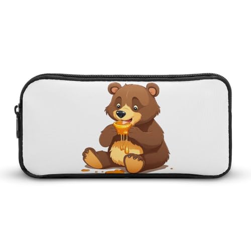HETVBNS Federmäppchen mit Bärenmotiv, großes Fassungsvermögen, Reißverschluss, langlebig, tragbar, kleine Kosmetiktasche für Büro, Reisen von HETVBNS