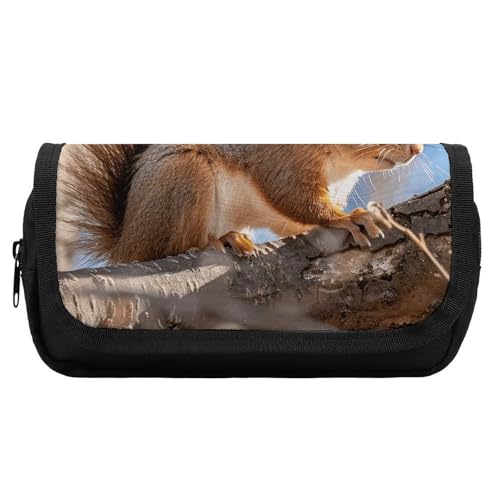 HETVBNS Federmäppchen mit Eichhörnchen auf Ast, extra groß, doppellagiges Federmäppchen mit Reißverschluss, tragbare Kosmetiktasche für Reisen, Büro, Schreibwaren-Organizer für Damen und Herren HETVBNS Federmäppchen mit Eichhörnchen auf Ast, extra groß, doppellagiges Federmäppchen mit Reißverschluss, tragbare Kosmetiktasche für Reisen, Büro, Schreibwaren-Organizer für Damen und Herren von HETVBNS