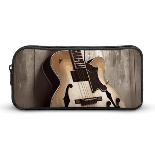 HETVBNS Federmäppchen mit Gitarrenbildern, großes Fassungsvermögen, Reißverschluss, langlebig, tragbar, kleine Kosmetiktasche für Büro, Reisen von HETVBNS