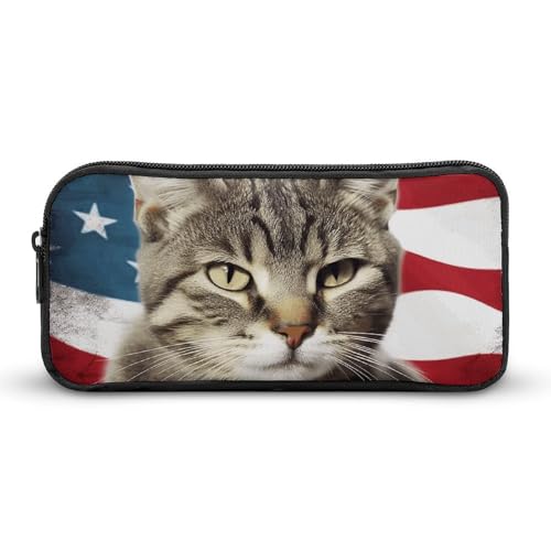 HETVBNS Federmäppchen mit Katzenmotiv, Motiv: USA-Flagge, großes Fassungsvermögen, langlebig, Federmäppchen, Organizer, tragbare kleine Kosmetiktasche für Büro, Reisen HETVBNS Federmäppchen mit Katzenmotiv, Motiv: USA-Flagge, großes Fassungsvermögen, langlebig, Federmäppchen, Organizer, tragbare kleine Kosmetiktasche für Büro, Reisen von HETVBNS
