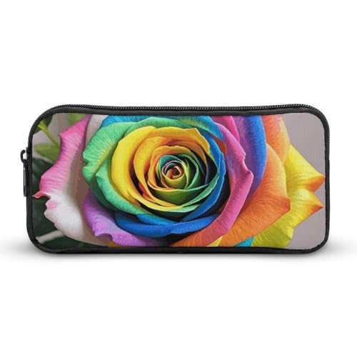 HETVBNS Federmäppchen mit Regenbogen-Rose, großes Fassungsvermögen, Reißverschluss, langlebig, tragbar, kleine Kosmetiktasche für Büro, Reisen von HETVBNS