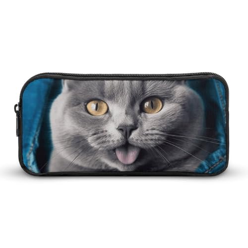 HETVBNS Federmäppchen mit blauer Katze, großes Fassungsvermögen, mit Reißverschluss, langlebige Stiftebox, Organizer, tragbare kleine Kosmetiktasche für Büro, Reisen von HETVBNS