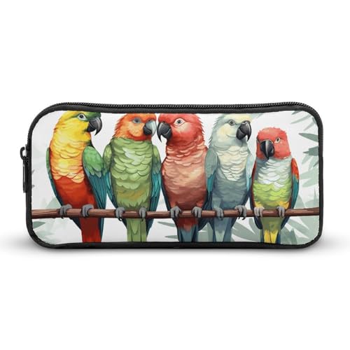 HETVBNS Federmäppchen mit bunten Papageien auf Baum, großes Fassungsvermögen, mit Reißverschluss, langlebig, tragbar, kleine Kosmetiktasche für Büro, Reisen von HETVBNS