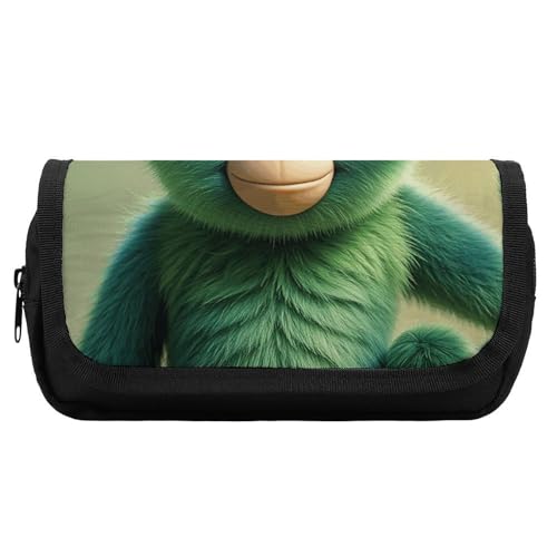 HETVBNS Green Clever Monkey Federmäppchen, extra groß, doppellagiges Federmäppchen mit Reißverschluss, tragbare Kosmetiktasche für Reisen, Büro, Schreibwaren-Organizer für Damen und Herren von HETVBNS