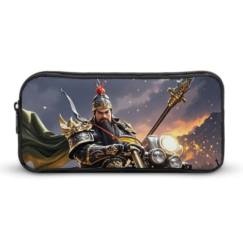 HETVBNS Guan Yu Rides A Motorrad-Federmäppchen, großes Fassungsvermögen, Reißverschluss-Tasche, langlebige Stiftebox, Organizer, tragbare kleine Kosmetiktasche für Büro, Reisen von HETVBNS