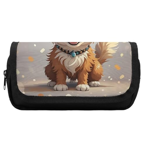 HETVBNS Hübsches Hunde-Federmäppchen, extra groß, doppellagiges Federmäppchen mit Reißverschluss, tragbare Kosmetiktasche für Reisen, Büro, Schreibwaren-Organizer für Damen und Herren von HETVBNS