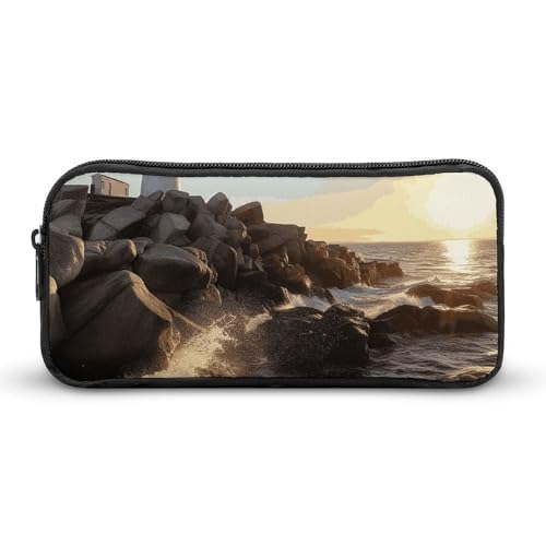 HETVBNS Lighthouse Rocks Federmäppchen am Meer, großes Fassungsvermögen, Reißverschluss-Tasche, langlebige Stiftebox, Organizer, tragbare kleine Kosmetiktasche für Büro, Reisen HETVBNS Lighthouse Rocks Federmäppchen am Meer, großes Fassungsvermögen, Reißverschluss-Tasche, langlebige Stiftebox, Organizer, tragbare kleine Kosmetiktasche für Büro, Reisen von HETVBNS