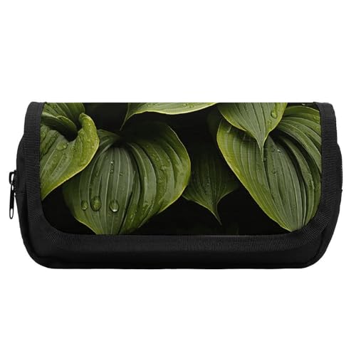 HETVBNS Moist Hosta Leaves Federmäppchen, extra groß, doppellagiges Federmäppchen mit Reißverschluss, tragbare Kosmetiktaschen für Reisen, Büro, Schreibwaren, Organizer für Damen und Herren von HETVBNS