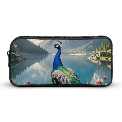 HETVBNS Pfauen-Federmäppchen mit großem Fassungsvermögen, Reißverschluss-Tasche, langlebige Stiftebox, Organizer, tragbare kleine Kosmetiktasche für Büro, Reisen von HETVBNS