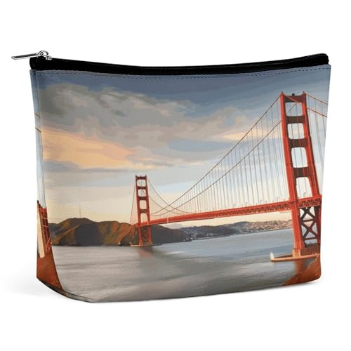 HETVBNS Reise-Make-up-Tasche, tragbare Kosmetiktasche für Damen, Golden Gate Bridge, Make-up-Tasche, Organizer mit Reißverschluss, wasserdicht, offen, flach, Kulturbeutel, niedliche Make-up-Tasche für von HETVBNS