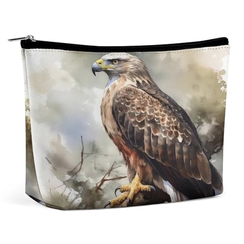 HETVBNS Reise-Make-up-Tasche, tragbare Kosmetiktasche für Damen, Hawk sitzend im Baum, Make-up-Tasche, Organizer mit Reißverschluss, wasserdicht, offen, flach, Kulturbeutel, niedliche Make-up-Tasche von HETVBNS