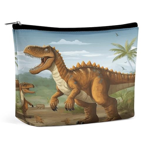HETVBNS Reise-Make-up-Tasche, tragbare Kosmetiktasche für Damen, Jurassic-Zeit, Dinosaurier-Make-up-Tasche, Organizer mit Reißverschluss, wasserdicht, offen, flach, Kulturbeutel, niedliche von HETVBNS