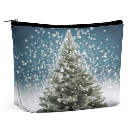 HETVBNS Reise-Make-up-Tasche, tragbare Kosmetiktasche für Damen, Motiv: Frohe Weihnachten, Kiefernbaum, Make-up-Tasche, Organizer mit Reißverschluss, wasserdicht, offen, flach, Kulturbeutel, niedliche von HETVBNS
